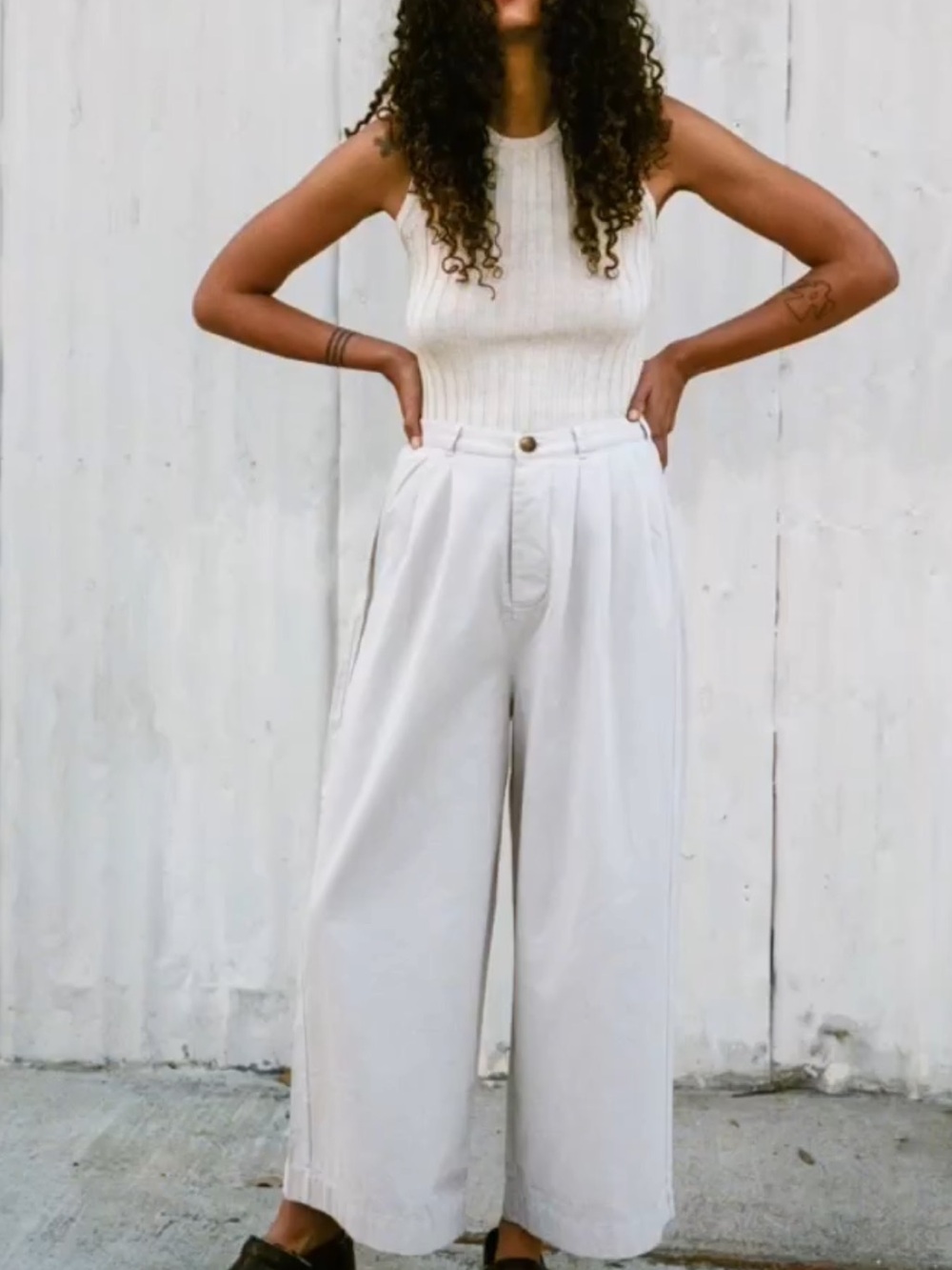 High-Waist Wide-Leg Women's Pants - tan
